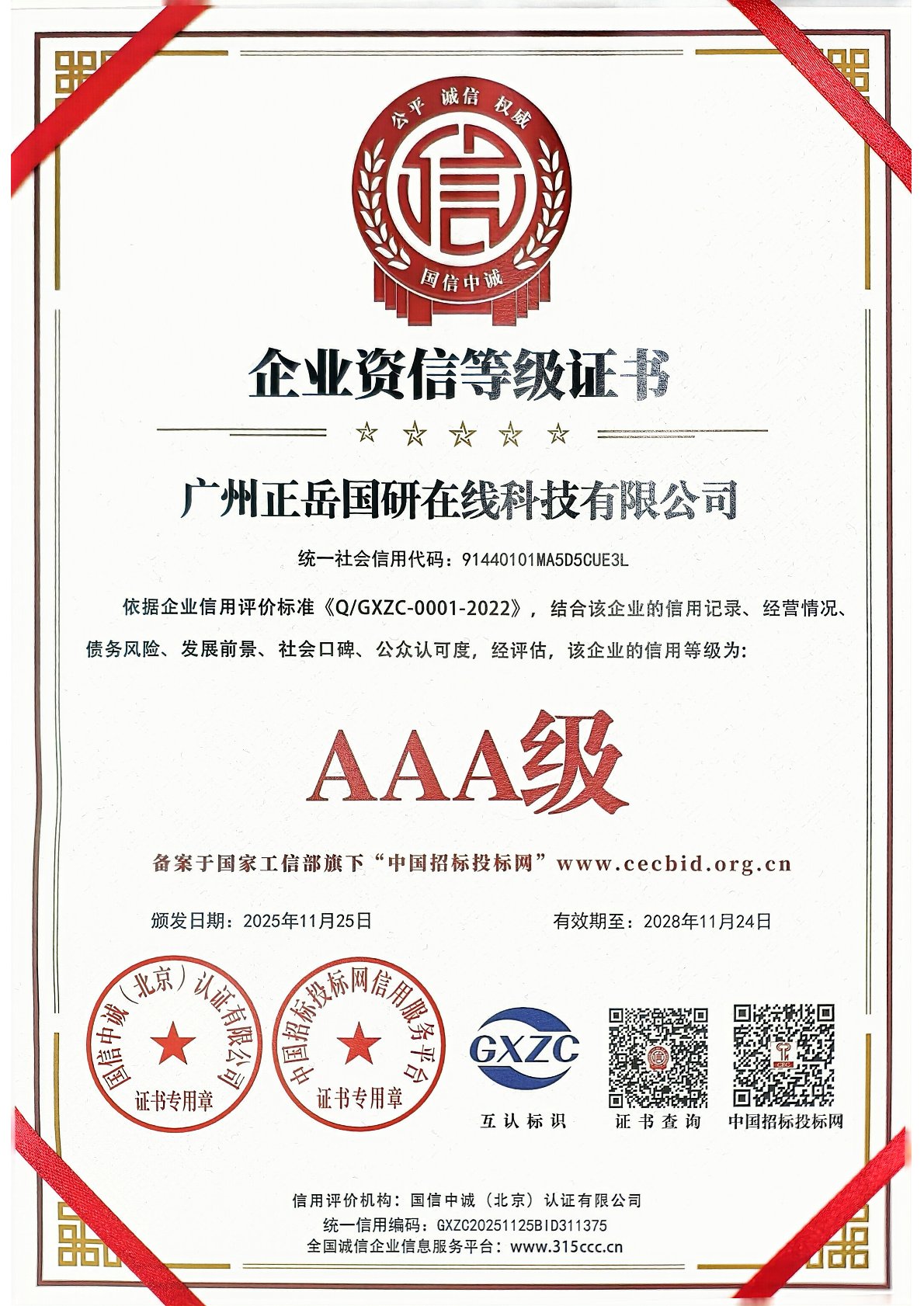 企业资信等级证书